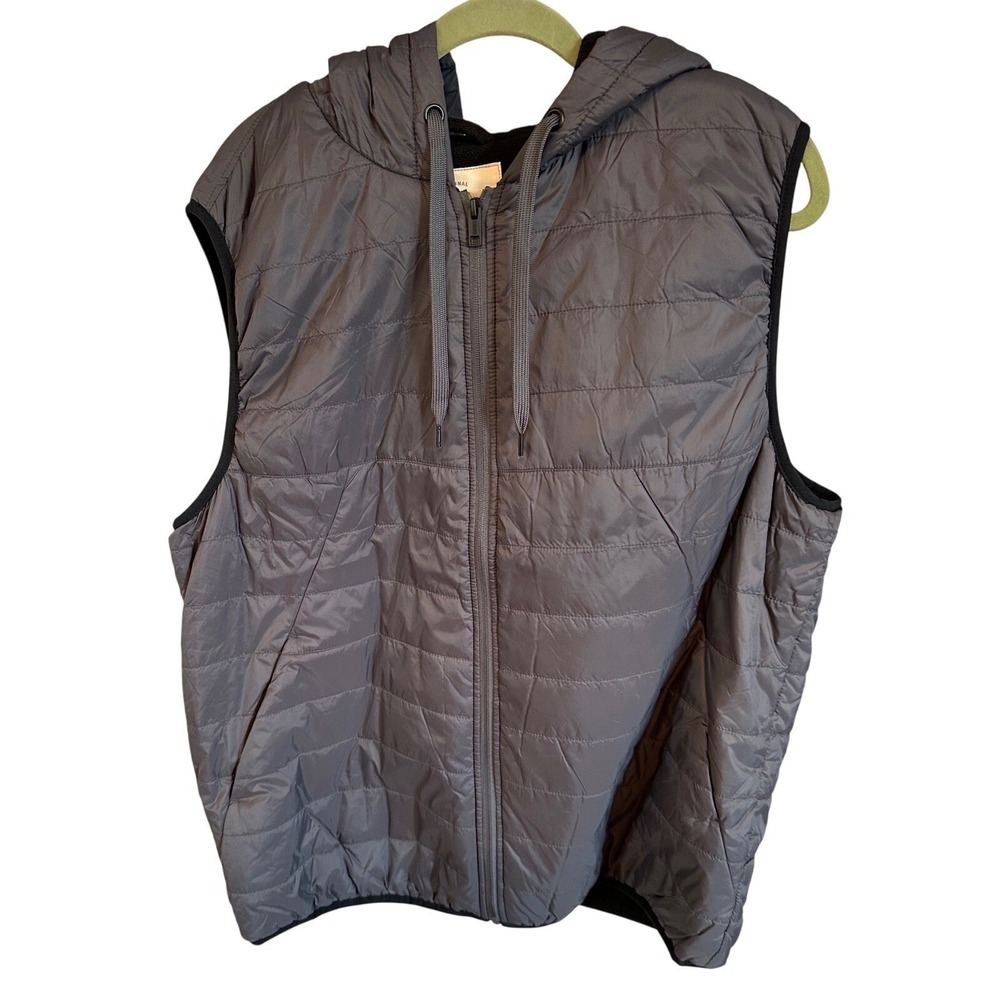 Weatherproof Vintage Mens XL Charcoal Gray Hooded Puffer Vest Fleece Lined Quilt